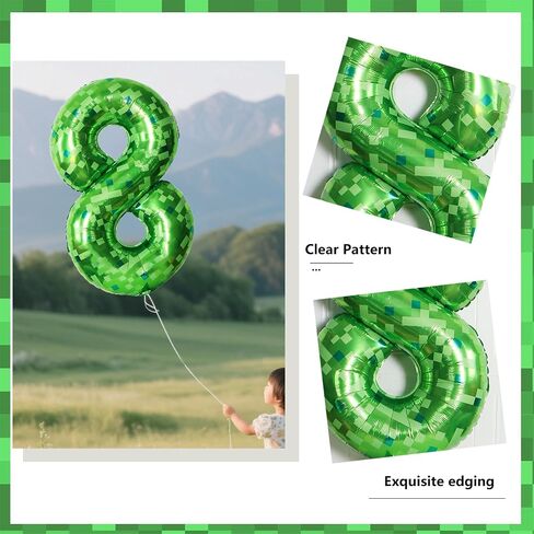 10Pcs 40 Inch Green Pixel Miner Number 6 Foil Balloon Set Large Mylar Mining Theme 6th Number Balloons for Boys Girls Pixel Cubes Boxes Video Game Birthday Party Decorations in Kuwait