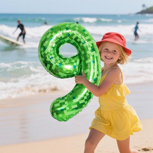 10Pcs 40 Inch Green Pixel Miner Number 6 Foil Balloon Set Large Mylar Mining Theme 6th Number Balloons for Boys Girls Pixel Cubes Boxes Video Game Birthday Party Decorations in Kuwait
