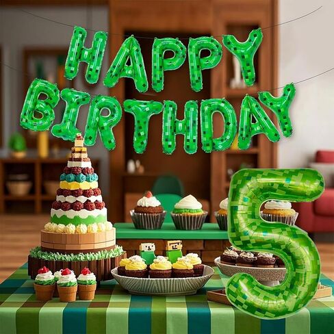 10Pcs 40 Inch Green Pixel Miner Number 6 Foil Balloon Set Large Mylar Mining Theme 6th Number Balloons for Boys Girls Pixel Cubes Boxes Video Game Birthday Party Decorations in Kuwait