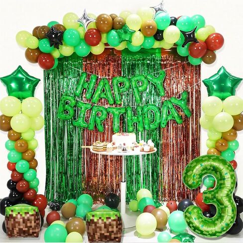 10Pcs 40 Inch Green Pixel Miner Number 6 Foil Balloon Set Large Mylar Mining Theme 6th Number Balloons for Boys Girls Pixel Cubes Boxes Video Game Birthday Party Decorations in Kuwait