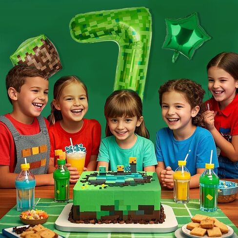 10Pcs 40 Inch Green Pixel Miner Number 6 Foil Balloon Set Large Mylar Mining Theme 6th Number Balloons for Boys Girls Pixel Cubes Boxes Video Game Birthday Party Decorations in Kuwait