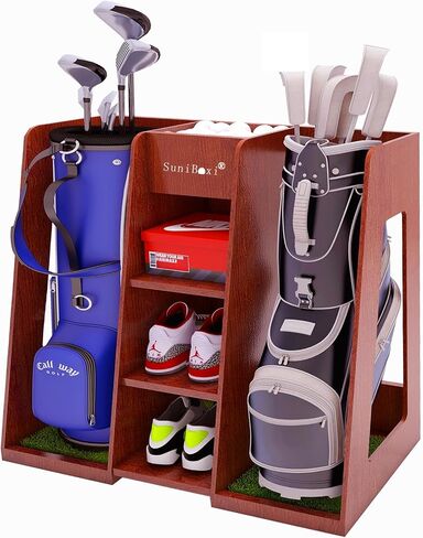 Golf Bag Organizer Storage Rack Stand Holder with 4 Wheel Fits 2 Extra Large Golf Club Bags and Multiple Golfing Equipment Accessories Gifts for Any Level Golfer in Garage Shed Basement Indoor Outdoor in Saudi Arabia