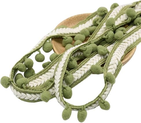 Yalulu 5 Yards Handmade Embroidered Trim Ribbon Pom Pom Ball Fringe Trim Crafts Lace DIY Sewing Accessories Decoration Supplies (Army Green) in Saudi Arabia