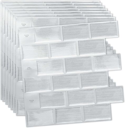 بلاط 10 ورقات قابلة للتقشير واللصق باكسبلاش، عصا ملونة خفيفة مقاس 30.48 سم × 30.48 سم على بلاط الحائط للمطبخ in Kuwait