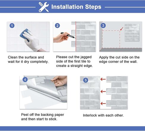 بلاط 10 ورقات قابلة للتقشير واللصق باكسبلاش، عصا ملونة خفيفة مقاس 30.48 سم × 30.48 سم على بلاط الحائط للمطبخ in Kuwait