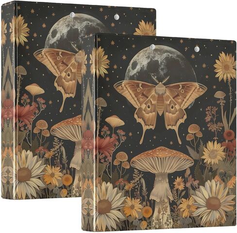 Moth Mushroom Flower Printed 3-Ring Binder for School Office, 1.5 Inch Round Ring Binder for Home Recipe Budget Aesthetic Binder with Pocket Metal Non-Slip Clip Holds 200 Sheets of Paper in Saudi Arabia