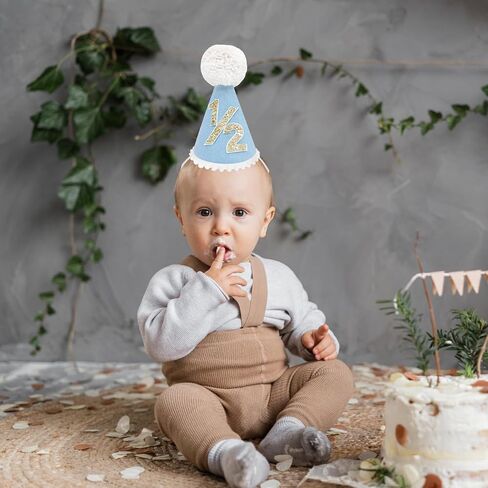 1/2 Birthday Hat for Baby Boys Handmade 6 Months Birthday Celebration Netural Boho Hat for Party Outfit Decorations in Saudi Arabia