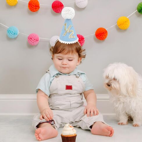 1/2 Birthday Hat for Baby Boys Handmade 6 Months Birthday Celebration Netural Boho Hat for Party Outfit Decorations in Saudi Arabia