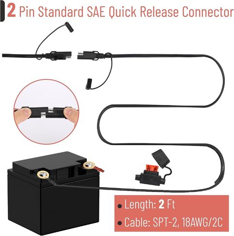 Bates- SAE Battery Connector, 2 Pack, 2 FT, SAE to O Ring Terminal Harness, 2 Pin Battery Connector, SAE Connector, Battery Quick Connect, SAE Extension Cable, Battery Cable Connector, SAE Adapter in Saudi Arabia