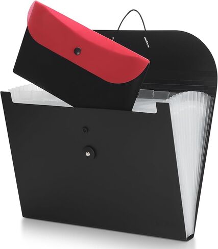 Uquelic Accordion File Organizer, Expanding File Folder with Detachable Pouch, File Folder Organizer Holds A4 Documents, Receipt, Tie-Closure Accordion Folder for Office, School, Travel(Red) in Kuwait