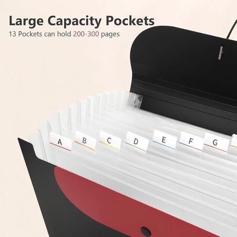 Uquelic Accordion File Organizer, Expanding File Folder with Detachable Pouch, File Folder Organizer Holds A4 Documents, Receipt, Tie-Closure Accordion Folder for Office, School, Travel(Red) in Kuwait