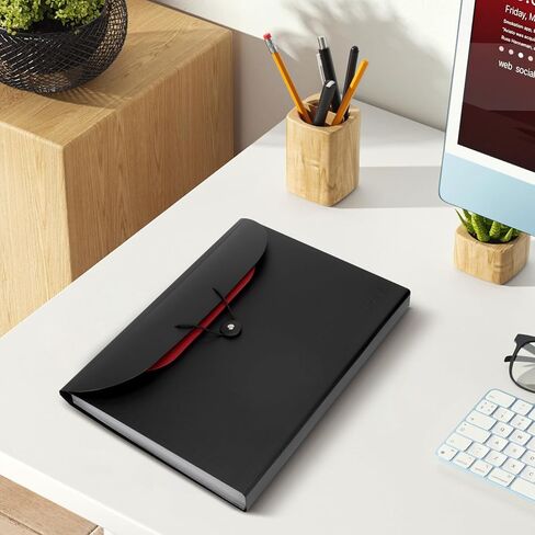 Uquelic Accordion File Organizer, Expanding File Folder with Detachable Pouch, File Folder Organizer Holds A4 Documents, Receipt, Tie-Closure Accordion Folder for Office, School, Travel(Red) in Kuwait