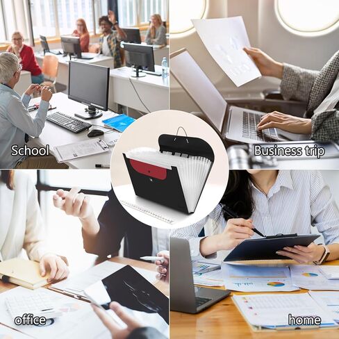 Uquelic Accordion File Organizer, Expanding File Folder with Detachable Pouch, File Folder Organizer Holds A4 Documents, Receipt, Tie-Closure Accordion Folder for Office, School, Travel(Red) in Kuwait