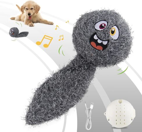 PETGEEK Interactive Squeaky Dog Toy, Upgraded Automatic Moving Vibrating Dog Ball with Plush Cover, 900mAh Rechargeable Bouncing Ball with Recording Music Mode, Crinkle Dog Toy for Pet Boredom, Grey in Kuwait