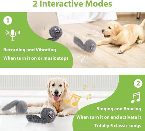PETGEEK Interactive Squeaky Dog Toy, Upgraded Automatic Moving Vibrating Dog Ball with Plush Cover, 900mAh Rechargeable Bouncing Ball with Recording Music Mode, Crinkle Dog Toy for Pet Boredom, Grey in Kuwait