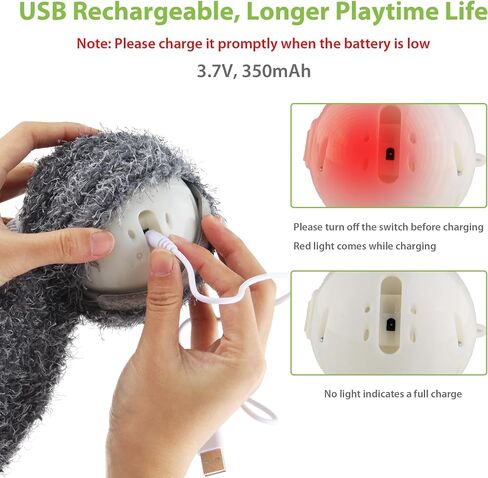 PETGEEK Interactive Squeaky Dog Toy, Upgraded Automatic Moving Vibrating Dog Ball with Plush Cover, 900mAh Rechargeable Bouncing Ball with Recording Music Mode, Crinkle Dog Toy for Pet Boredom, Grey in Kuwait