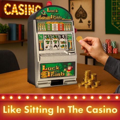 Slot Machine - Las Vegas Game with Casino Sounds, Flashing Lights, and Chrome Trim - Accepts 98-Percent of World Coins by Trademark Poker in Saudi Arabia