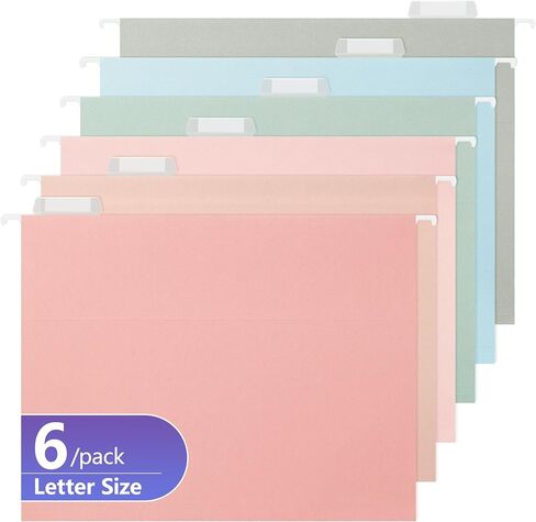 Hanging File Folders Letter Size,Pastel Colors,6 Pack Hanging File Folders with 1/5-Cut Tabs,Heavy Duty 1 Inch Expansion,Stay Organized for Your Home and Office Bulk File,Documents and Paper in Kuwait