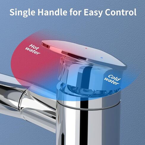 SINGSUO 1080 درجة صنبور الحمام الغرور للتدوير 1 حفرة، ارتفاع قابل للتعديل مقبض واحد بالوعة صنبور الحمام مع 2 وسائط منفذ المياه، شريط بالوعة صنبور ثقب واحد مع عرض درجة الحرارة (أسود) in Saudi Arabia