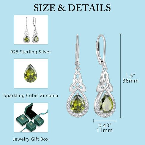 FJ Celtic Knot Dangle Drop Leverback Earrings 925 Sterling Silver Infinity Teardrop Earrings with Birthstone Irish Good Luck Jewelry for Women Her in Kuwait