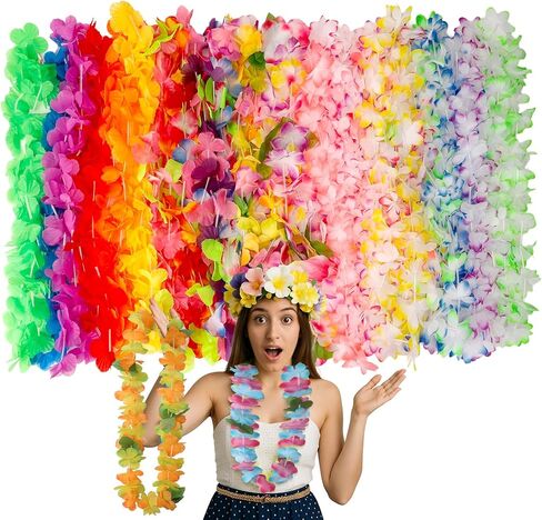 Leis for Luau Party ، Hawaiian Leis Tropical Flower Necklace Bulk Hula Dance Party Decor in Kuwait