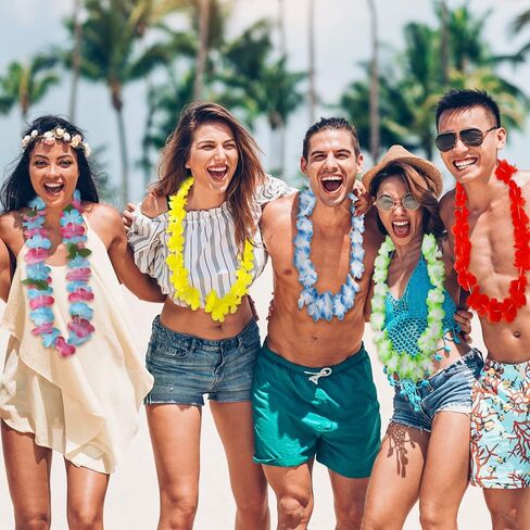 Leis for Luau Party ، Hawaiian Leis Tropical Flower Necklace Bulk Hula Dance Party Decor in Kuwait