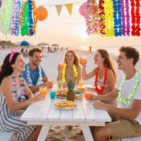Leis for Luau Party ، Hawaiian Leis Tropical Flower Necklace Bulk Hula Dance Party Decor in Kuwait