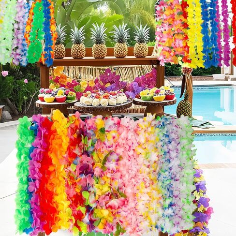 Leis for Luau Party ، Hawaiian Leis Tropical Flower Necklace Bulk Hula Dance Party Decor in Kuwait
