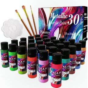 Metallic Acrylic Paint Set of Premium 30 Colors, Professional Grade Metallic Paint with 1fl oz（30ml） Bottles, Non-Toxic, Rich Pigments - For Artists, Hobby Painters, Kids