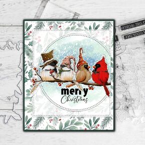 Cute Gnome Bird Merry Christmas Clear Stamps and Metal Cutting Dies Set with Package Envelope Box for Card Making DIY Scrapbooking Supplies Silicone Stamp Knife Mold for Xmas Crafts Decor