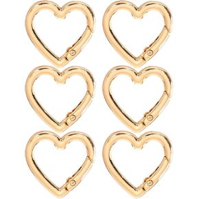 6 Pcs Gold Heart Shaped Key Ring, Heart Shaped Keychain Clip Gold Metal Key Ring for DIY Crafts Spring Snap Clasp Hook for Jewelry Making Handbag Accessories Bagpack Pursh