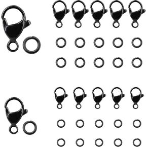 30Pcs Black Lobster Claw Clasps with Jump Ring Hook End Chain Clasp Stainless Steel Necklace Fasteners Metal Jewelry Clasps for DIY Crafts Bracelet Necklace Jewelry Making Lanyard Clip