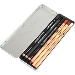 Lyra Rembrandt Sketching Set - 6 Assorted Pencils for Artists - Variety Set of White, Dry, Oil, Carbon & Charcoal Pencils in Convenient Case - Multipurpose Durable Pencils for Drawing Blending & More