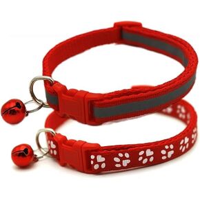 Puppy Collar with Bell, 2-Pack Basic & Reflective Cat Collar with Bells for XSmall Pet Dogs Boy Tiny Kitten Male Animal, (Red, XS)