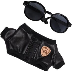 2Pcs Dolls Black Jacket and Sunglasses Outfits Costume Miniature Clothes for 15cm Dolls