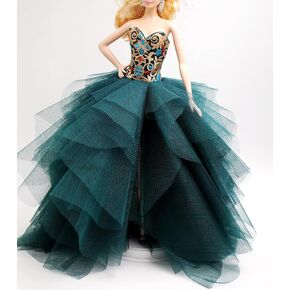 Handmade Cora Gu Classic Dark Green Embroidery Pattern Dress Wedding Gowns Fit for 12" Fashion Doll and Doll's not Included