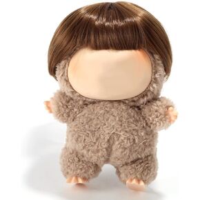 Tiny Doll Wig, High Temperature Fiber Cute Kawaii Hair Wig with Head Circumference 8.66-9.45in Hair Accessories for 6.7in Doll or Blind Box Figure(Brown)