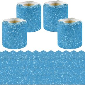 4 Rolls 131.2Ft Glitter Bulletin Board Borders – Colorful Scalloped Borders for Bulletin Board Trim – DIY Classroom Decor for Teachers, School and Office, Class Decorations