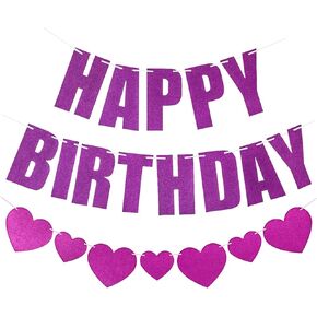 Happy Birthday Banner Birthday Party Paper Banner Decoration Party Flag Pulling (Light purple)