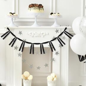 6.6 Ft Black Bow Garland Banner Coquette Satin Ribbon Bowknot Pre-Strung Banner Hanging Ornament for Wedding Birthday Bachelorette Party Decor