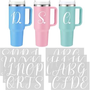 Honoson 6 Sheets UV Dtf Cup Wrap 30 40oz Tumbler Initial Single Letter Stickers Custom Vinyl Lettering Alphabet Stickers Personalized Vinyl Name Decals with Heart Decal for Water Bottle(White)