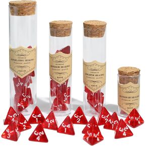 24Pce Red Polyhedral D4 Dice Set, Roleplaying Healing Potion Bottles with Cork Lids for RPG Board Table Gaming, Compatible with Dungeons and Dragons D&D MTG Accessories