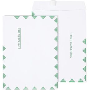 Staples First Class EasyClose Catalog Envelopes 9 x 12-Inch, White/Green 100/BX
