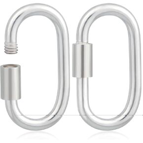 2 Pcs Oval Locking Jump Rings, 925 Sterling Silver Screw Lock Carabiner, Screw Lock Keychain, Jewelry Carabiner, Clasps for Jewelry Making, Bracelet, Pendant