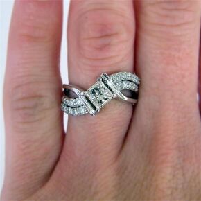 925 Sterling Silver Shiny Half Full Diamond Ring Multilayer Winding Square Cubic Zirconia Anniversary Rings CZ Diamond Multi Row Ring Eternity Engagement Wedding Band Ring for Women (US Code 6)