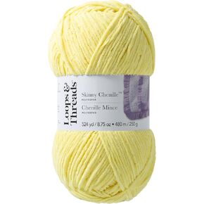 Skinny Chenille Yarn by Loops & Threads - Yarn for Knitting, Crochet, Weaving, and Arts & Crafts - White, Polyester, 8.75 oz
