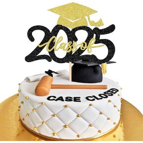 30 PCS 2025 Graduation Cupcake Toppers Glitter Class of 2025 Graduation Cap Cupcake Picks for 2025 Graduation Theme Party Cake Decorations Supplies Black