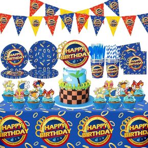 Birthday Party Supplies,187pcs Party Decorations Include Happy Birthday Banner,Tableware Set,Tablecover,Cups,Napkins,Straws,Cake Toppers,Cupcake Toppers