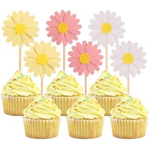 24Pcs Daisy Cupcake Toppers Flower Cake Topper Decorations Daisy Cake Decorations Chrysanthemum Cupcake Toppers Spring Daisy Flower Cake Picks for Birthday Wedding Supplies Multi