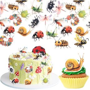 60 PCS Edible Insect Cupcake Toppers Ladybugs Spiders Snail Grasshoppers Dragonfly Caterpillar Bee Cupcake Picks Edible Insects Party Decorations Insects Theme Baby Shower Birthday Party Supplies